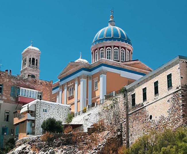 5 Day Tour  in Syros, Mykonos, Santorini, mix of Cycladic-Venetian Architecture
