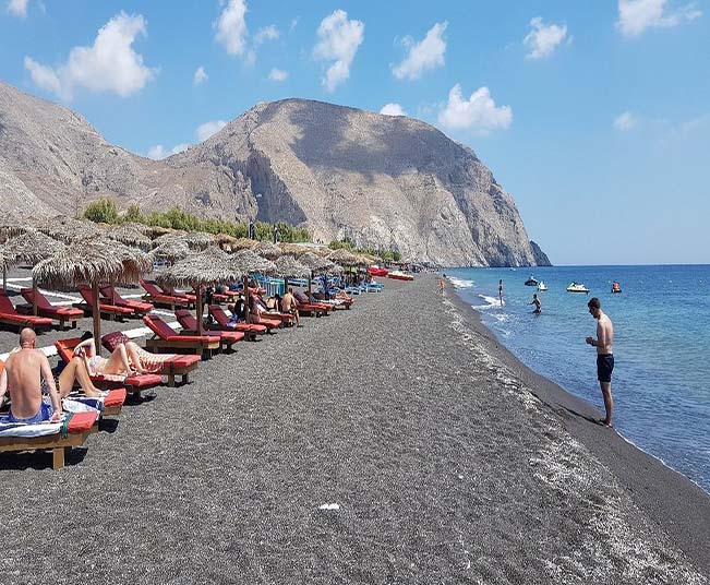 Shore excursion Santorini to Perivolos & Black Beach Tour & Visit at Thira Town