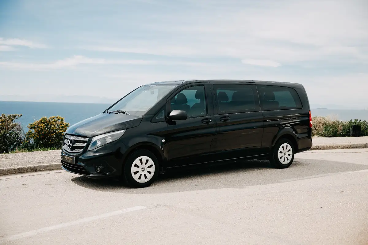 Our Mercedes Vito on an island transfer by the sea