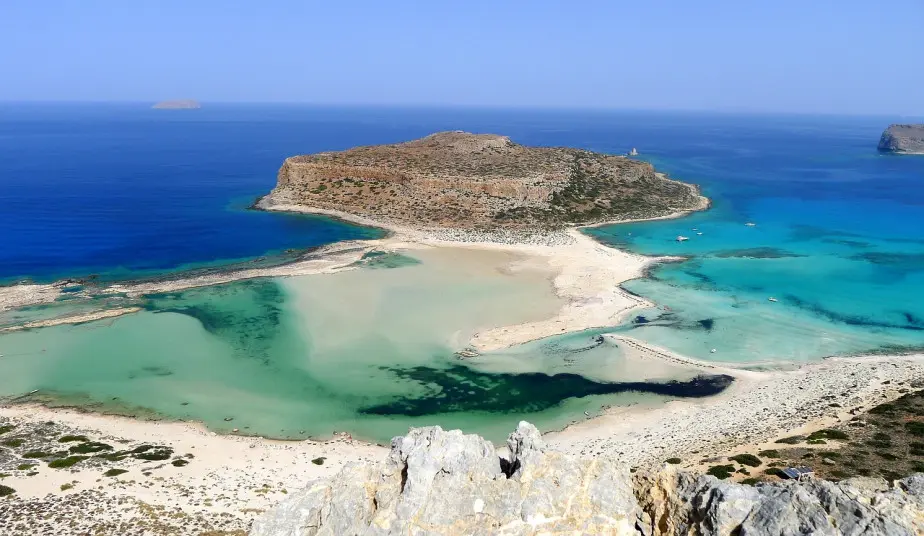 Cruise boat at Balos Lagoon and Gramvousa island, Crete